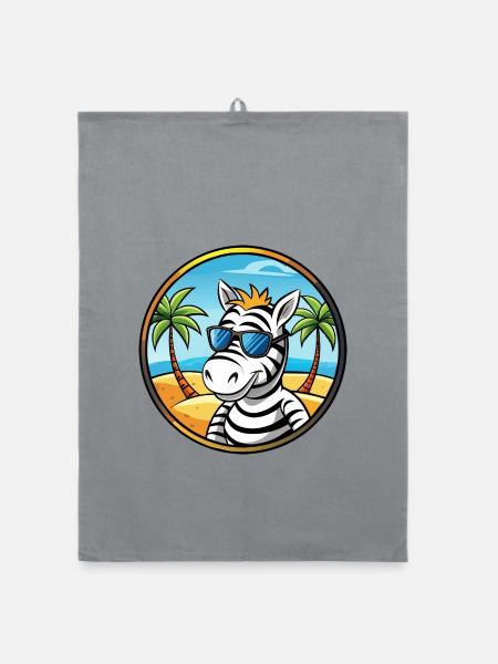 Zebra Lustige Cartoon Sommer Strand Sonnenbrille Cool - Organic Geschirrtuch - Grau - Vorne