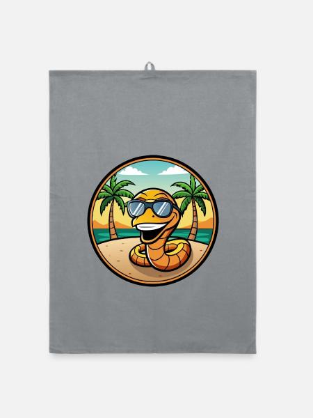 Schlange Lustige Cartoon Sommer Strand Sonnenbrille Cool - Organic Geschirrtuch - Grau - Vorne