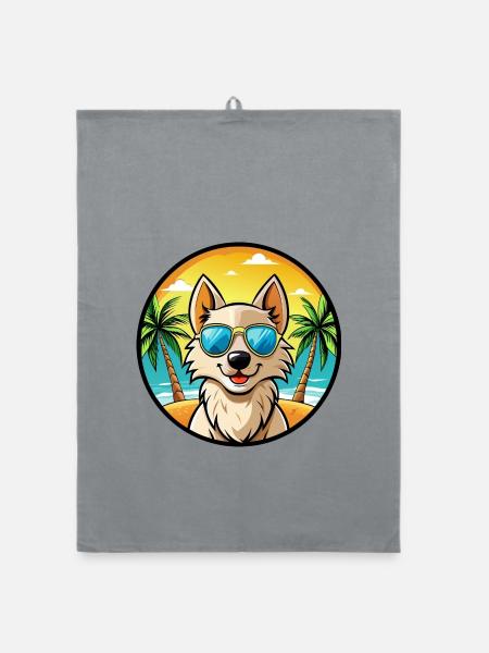 Nordic Spitz Hunderasse Cartoon Sonnenbrille Strand - Organic Geschirrtuch - Grau - Vorne