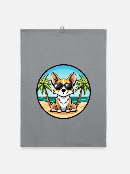 Miniatur Foxterrier Hunderasse Cartoon Sonnenbrille - Organic Geschirrtuch - Grau - Vorne