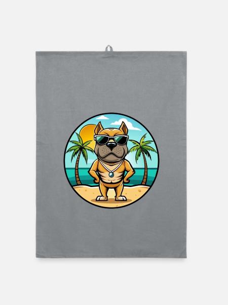 Bull Boxer Hund Rasse Cartoon Sonnenbrille Strand - Organic Geschirrtuch - Grau - Vorne