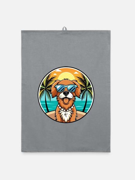 Picardie Spaniel Hund Rasse Cartoon Sonnenbrille Strand - Organic Geschirrtuch - Grau - Vorne