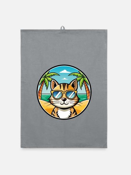 Domestic Cat Breed Cartoon Sunglasses Beach - Organic dish towel - grey - Front