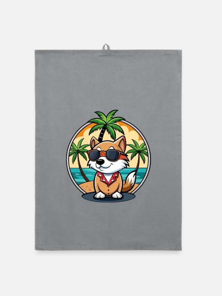 Kai Ken Hunderasse Cartoon Sonnenbrille Strand - Organic Geschirrtuch - Grau - Vorne