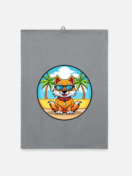 Chinesische kaiserliche Hunderasse Cartoon Sonnenbrille Strand - Organic Geschirrtuch - Grau - Vorne