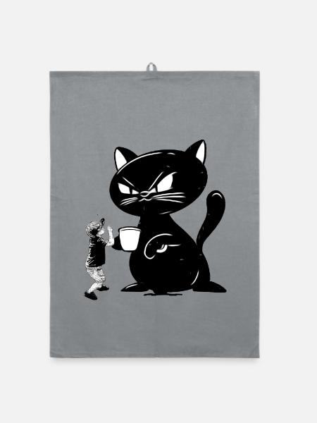 Katze - Organic Geschirrtuch - Grau - Vorne