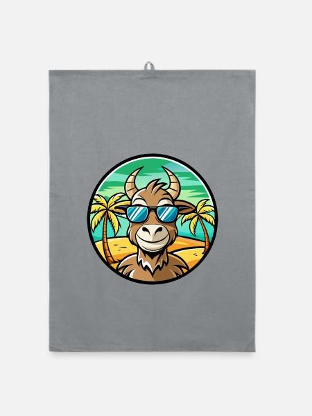 Ziege Lustige Cartoon Sommer Strand Sonnenbrille Aufkleber - Organic Geschirrtuch - Grau - Vorne