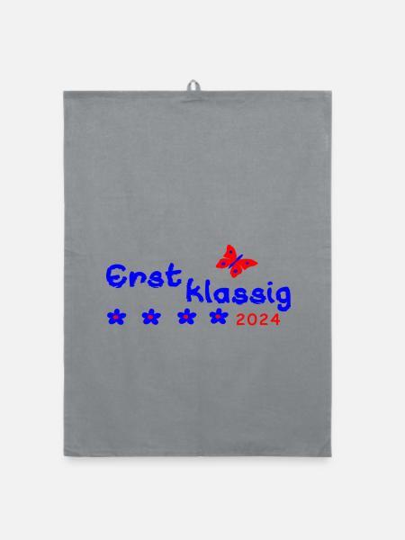 Schulanfang Erstklassig 2024 - Organic Geschirrtuch - Grau - Vorne