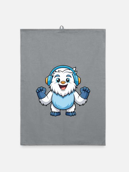 Yeti Lustige Zeichentrickfigur Kopfhörer Musik - Organic Geschirrtuch - Grau - Vorne