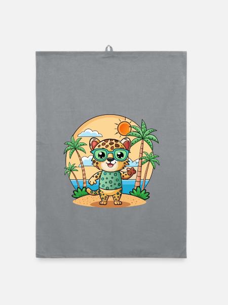 Leopard Lustige Cartoon Sommer Strand Sonnenbrille - Organic Geschirrtuch - Grau - Vorne