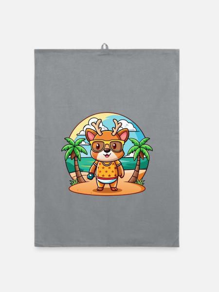 Hirsch Lustige Cartoon Sommer Strand Sonnenbrille - Organic Geschirrtuch - Grau - Vorne