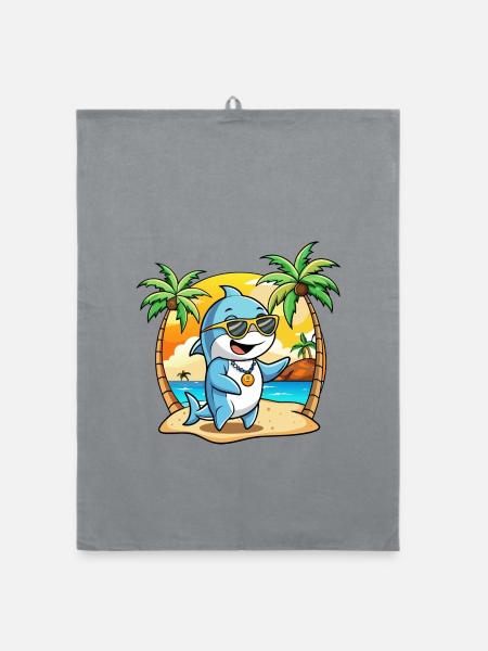 Delphin Lustige Cartoon Sommer Strand Sonnenbrille - Organic Geschirrtuch - Grau - Vorne