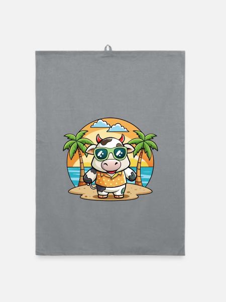 Kuh Lustige Cartoon Sommer Strand Sonnenbrille - Organic Geschirrtuch - Grau - Vorne
