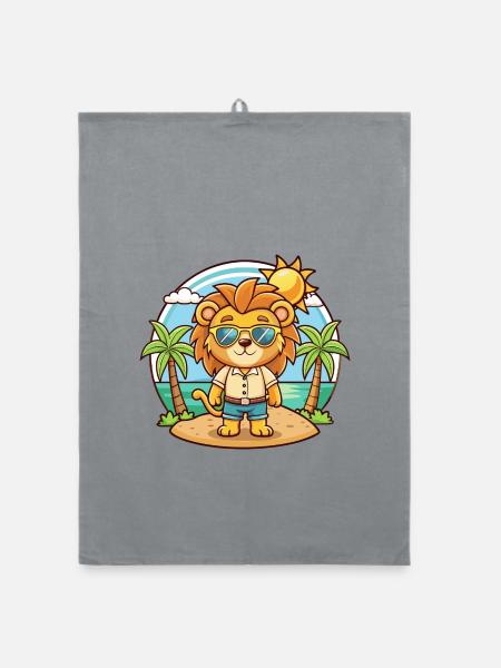 Löwe Lustige Cartoon Sommer Strand Sonnenbrille - Organic Geschirrtuch - Grau - Vorne