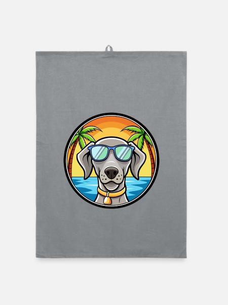 Weimaraner Hund Rasse Cartoon Sonnenbrille Strand - Organic Geschirrtuch - Grau - Vorne