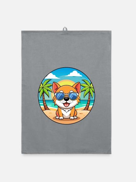 Hund Lustige Cartoon Sommer Strand Sonnenbrille - Organic Geschirrtuch - Grau - Vorne
