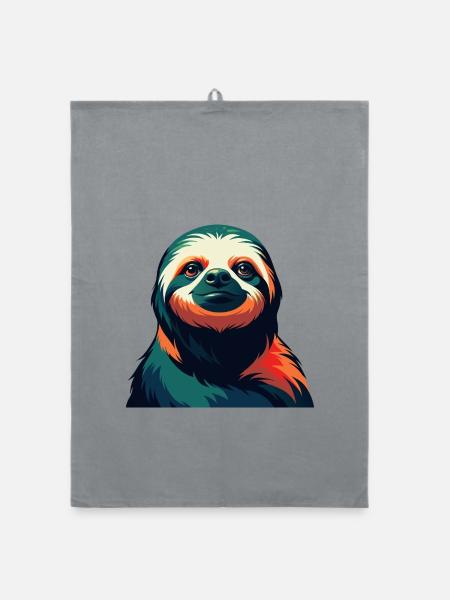 Faultier Zeichentrickfigur Buntes Haustier Tier - Organic Geschirrtuch - Grau - Vorne