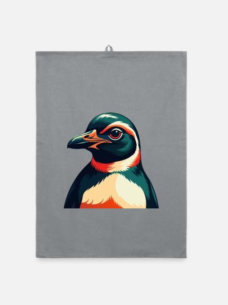 Pinguin Zeichentrickfigur Buntes Haustier Tier - Organic Geschirrtuch - Grau - Vorne