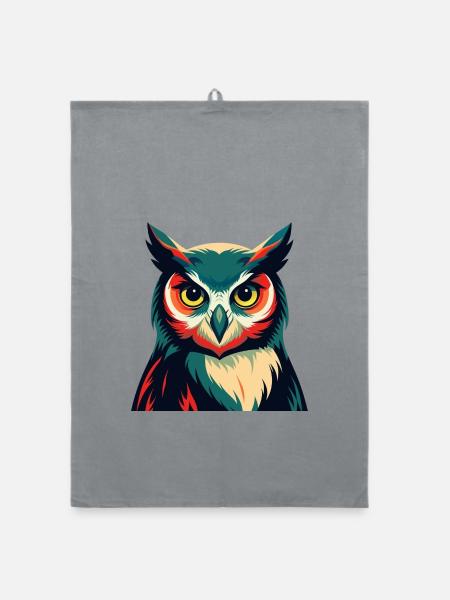 hibou personnage de dessin animé animal de compagnie coloré - Torchon bio - bruyère - Devant