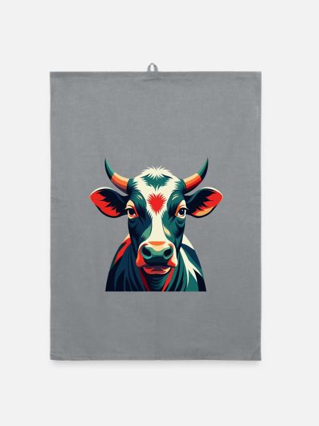Vache Dessin Animé Personnage Animal De Compagnie Coloré - Torchon bio - bruyère - Devant