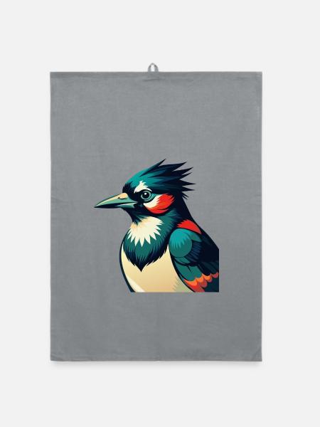 Blauhäher Zeichentrickfigur Buntes Haustier Tier - Organic Geschirrtuch - Grau - Vorne
