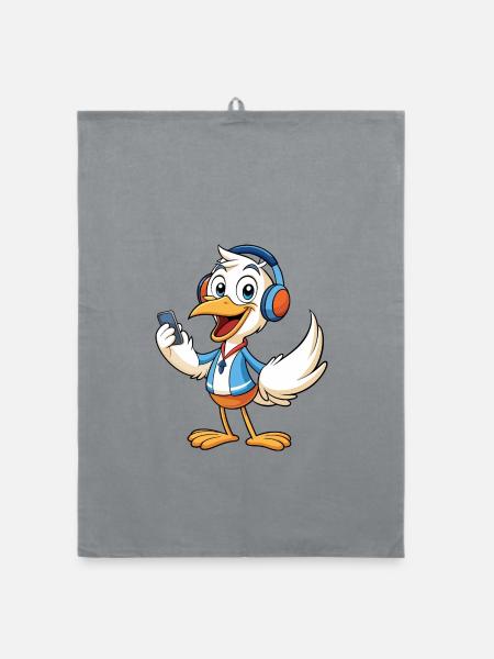 Pelican Funny Cartoon Character Musique de casque - Torchon bio - bruyère - Devant