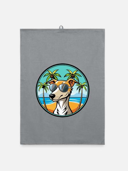 Whippet Hund Rasse Cartoon Sonnenbrille Strand - Organic Geschirrtuch - Grau - Vorne