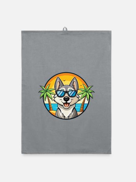 Schwedischer Elchhund Hunderasse Cartoon Sonnenbrille Strand - Organic Geschirrtuch - Grau - Vorne