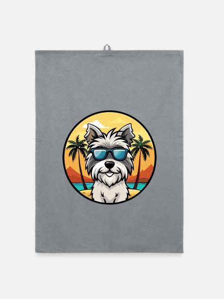 Skye Terrier Hunderasse Cartoon Sonnenbrille Strand - Organic Geschirrtuch - Grau - Vorne