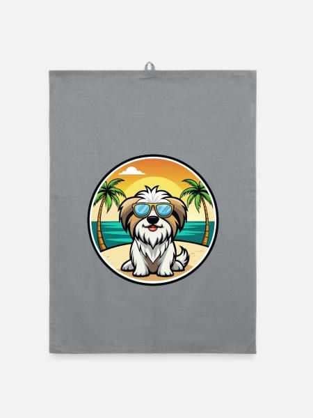 Tibetische Kyi Apso Hunderasse Cartoon Sonnenbrille Strand - Organic Geschirrtuch - Grau - Vorne