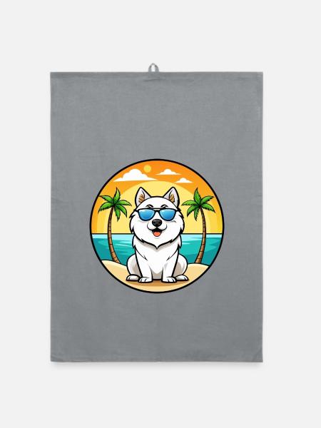 Samojede Hunderasse Cartoon Sonnenbrille Strand - Organic Geschirrtuch - Grau - Vorne