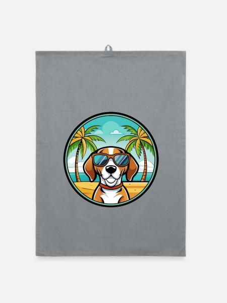Treeing Walker Coonhound Hunderasse Cartoon Strand - Organic Geschirrtuch - Grau - Vorne