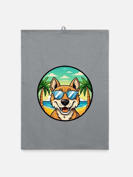 Russischer Jagdhund Rasse Cartoon Sonnenbrille Strand - Organic Geschirrtuch - Grau - Vorne