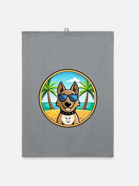 Schweizer Laufhund Hunderasse Cartoon Sonnenbrille Strand - Organic Geschirrtuch - Grau - Vorne