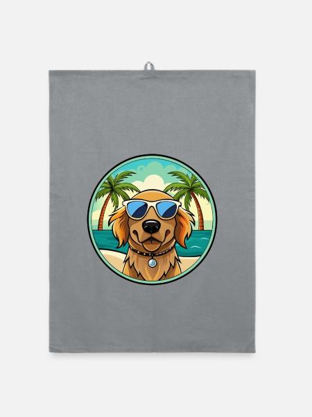 Picardie Spaniel Hund Rasse Cartoon Sonnenbrille Strand - Organic Geschirrtuch - Grau - Vorne
