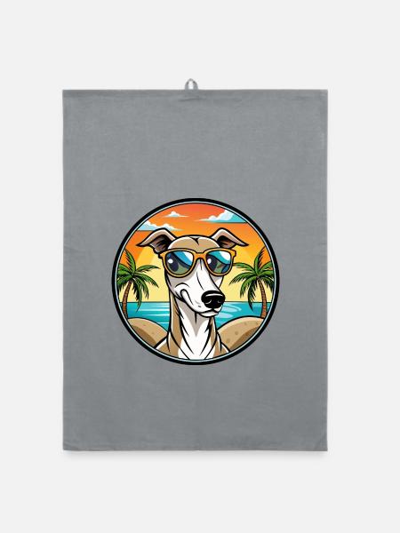 Polnischer Windhund Hund Rasse Cartoon Sonnenbrille Strand - Organic Geschirrtuch - Grau - Vorne