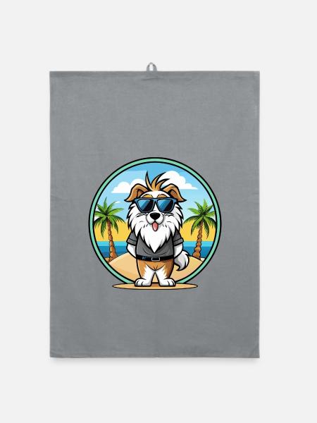 Picardie Schäferhund Rasse Cartoon Sonnenbrille Strand - Organic Geschirrtuch - Grau - Vorne