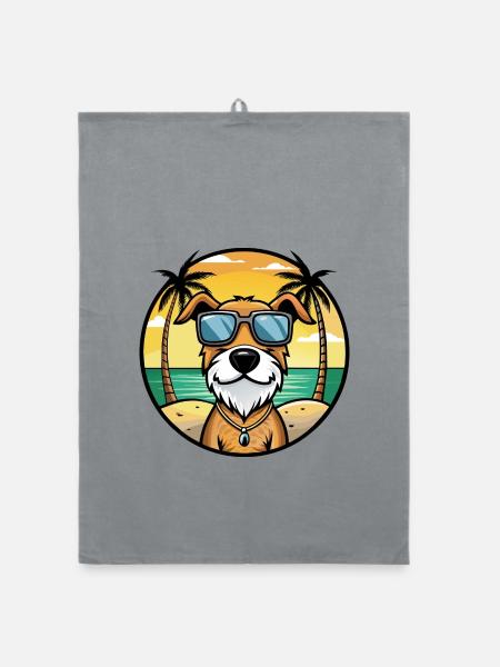 Istrischer Drahthaarhund Hunderasse Cartoon Beach - Organic Geschirrtuch - Grau - Vorne