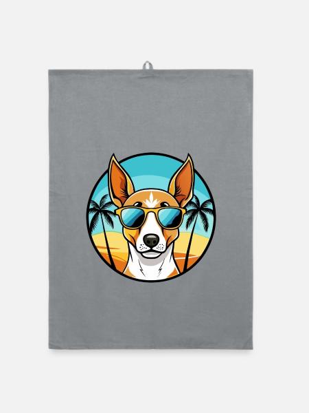 Ibizan Hound Hund Rasse Cartoon Sonnenbrille Strand - Organic Geschirrtuch - Grau - Vorne