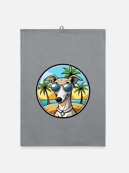 Italienischer Windhund Hunderasse Cartoon Sonnenbrille Strand - Organic Geschirrtuch - Grau - Vorne