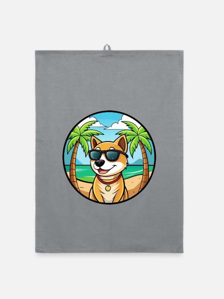 Laufhund Hunderasse Cartoon Sonnenbrille Strand - Organic Geschirrtuch - Grau - Vorne
