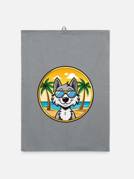 Kunming Wolfdog Rasse Cartoon Sonnenbrille Strand - Organic Geschirrtuch - Grau - Vorne