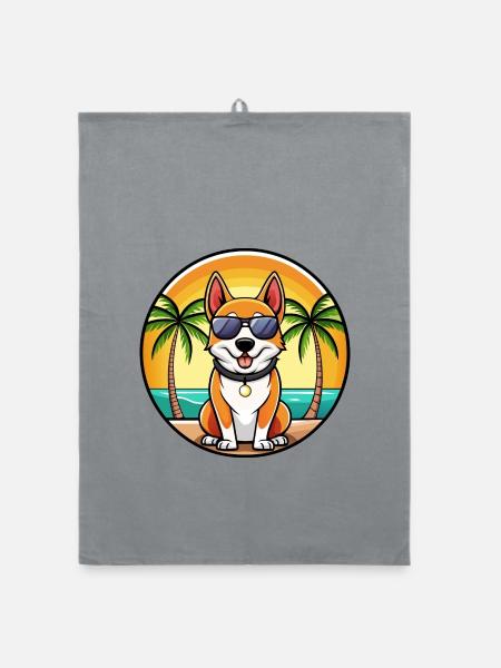Terrier japonais chien race dessin animé lunettes de soleil plage - Torchon bio - bruyère - Devant
