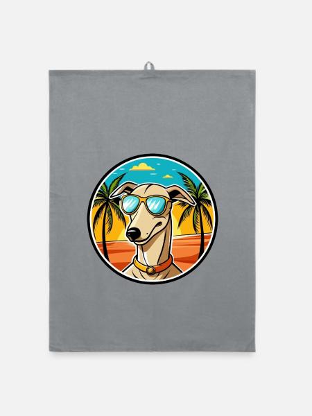 Windhund Hund Rasse Cartoon Sonnenbrille Strand - Organic Geschirrtuch - Grau - Vorne