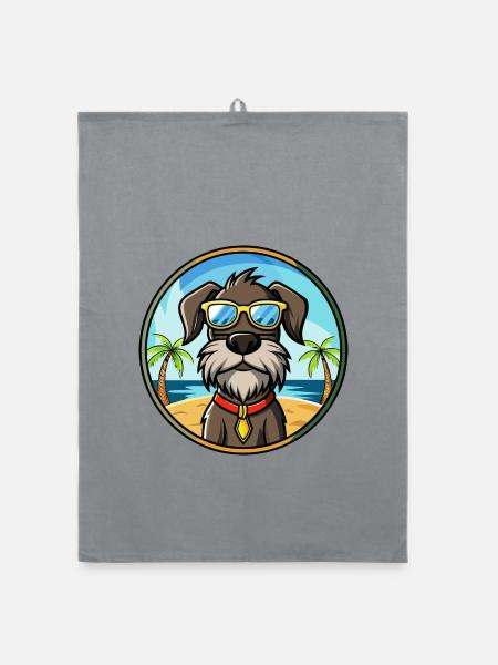Deutscher Drahthaar Vorstehhund Rasse Cartoon Strand - Organic Geschirrtuch - Grau - Vorne