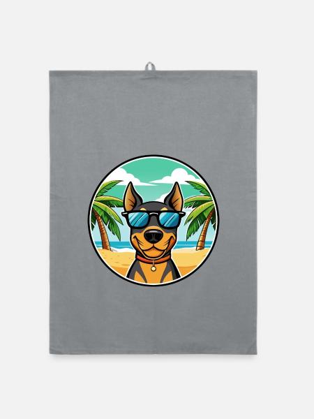 Deutscher Pinscher Hund Rasse Cartoon Sonnenbrille Strand - Organic Geschirrtuch - Grau - Vorne
