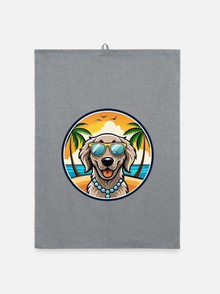 Flach beschichtete Retriever Hunderasse Cartoon Sonnenbrille - Organic Geschirrtuch - Grau - Vorne