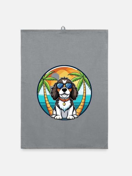 English Springer Spaniel Hunderasse Cartoon Beach - Organic Geschirrtuch - Grau - Vorne