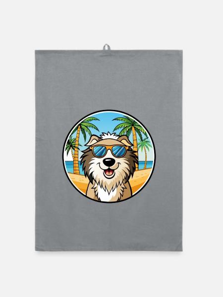 Kroatische Schäferhundrasse Cartoon Sonnenbrille Strand - Organic Geschirrtuch - Grau - Vorne