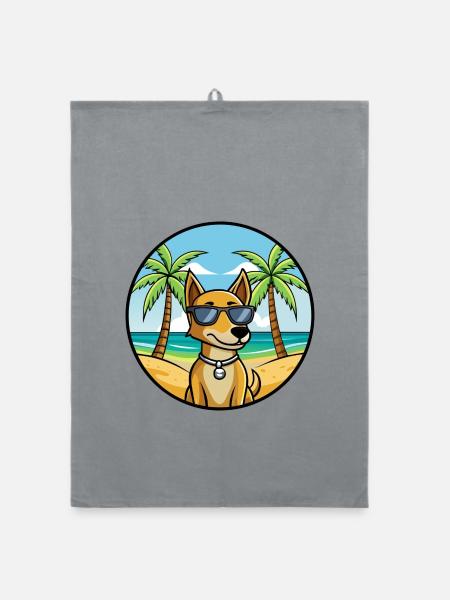 Kretischer Hund Hund Rasse Cartoon Sonnenbrille Strand - Organic Geschirrtuch - Grau - Vorne